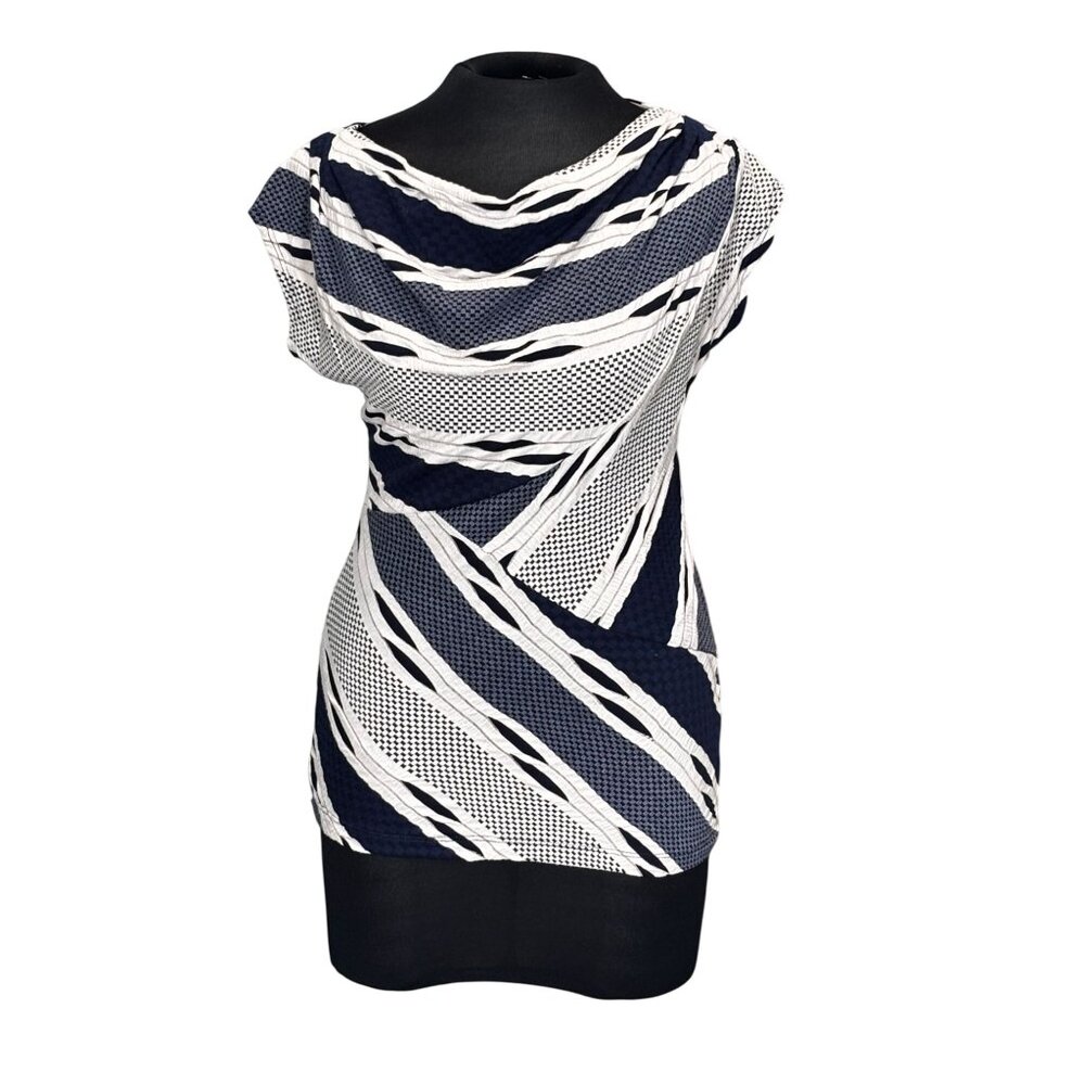 Dressbarn S Blue & White Striped Short Sleeve Stretchy